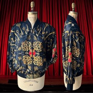 Black Greek Key Baroque Satin Jacket Large, vintage 1990’s, Y2K